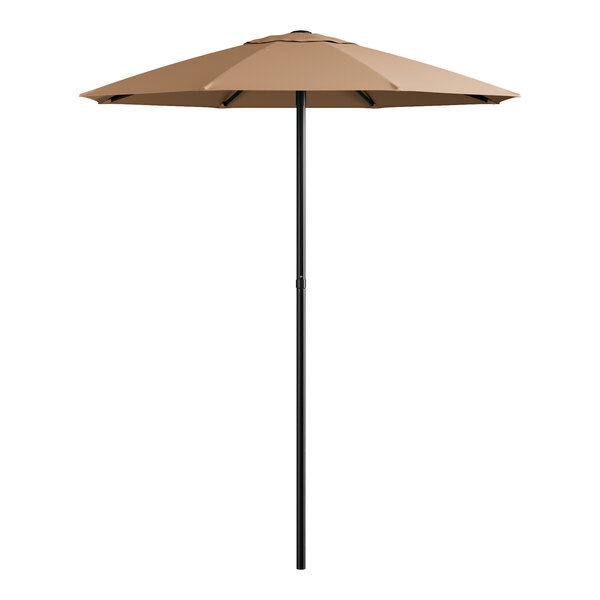 Lancaster Table & Seating 6' Round Mocha Push Lift Black Steel Umbrella
