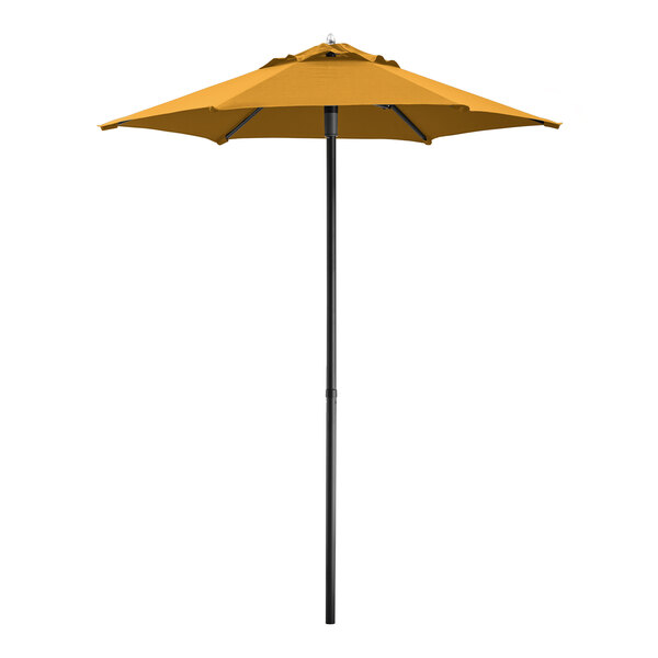 Lancaster Table & Seating 6' Round Yellow Push Lift Silver Aluminum Umbrella