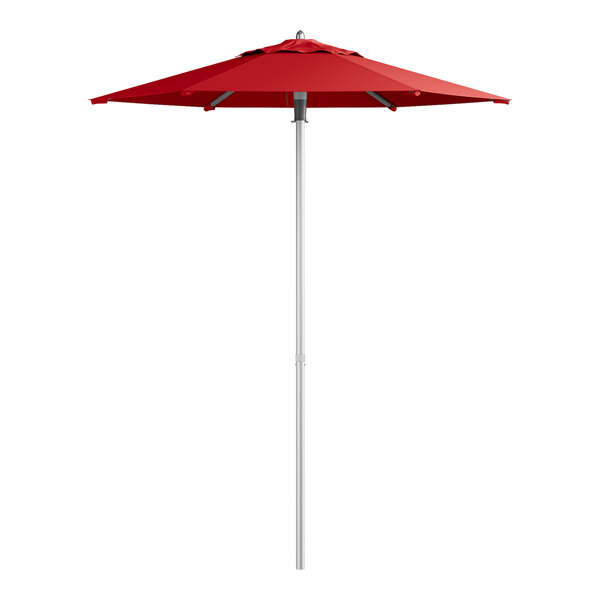 Lancaster Table & Seating 6' Round Red Push Lift Silver Aluminum Umbrella