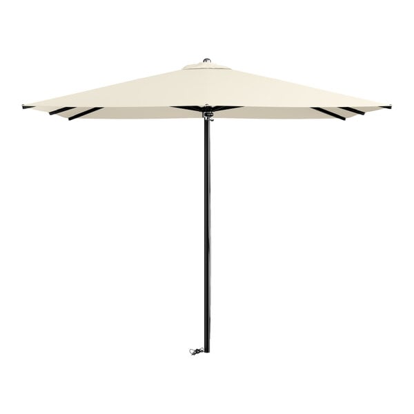 Lancaster Table & Seating 9' Square Ivory Pulley Lift Black Aluminum Umbrella