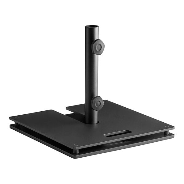 Lancaster Table & Seating 50 lb. Square Black Steel Umbrella Base with Wheels and 30 lb. Stack Plate
