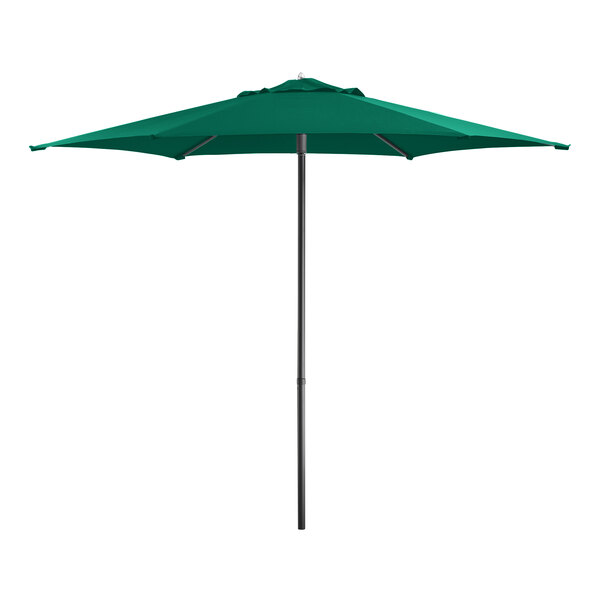 Lancaster Table & Seating 9' Round Forest Green Push Lift Woodgrain Aluminum Umbrella