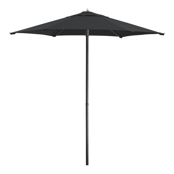 Lancaster Table & Seating 7 1/2' Round Black Push Lift Silver Aluminum Umbrella