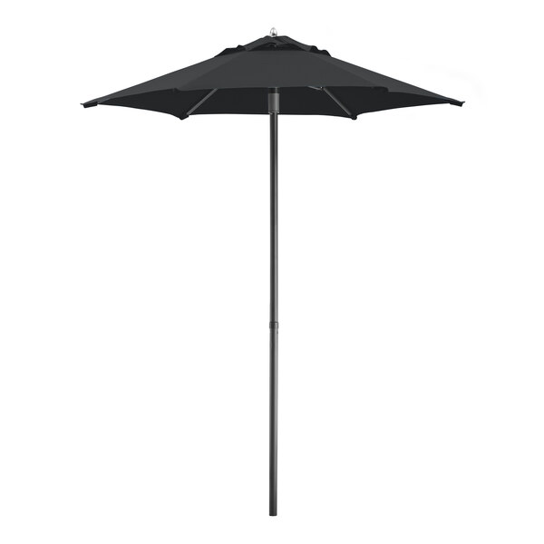 Lancaster Table & Seating 6' Round Black Push Lift Silver Aluminum Umbrella