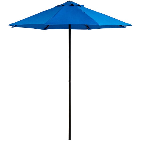Lancaster Table & Seating 6' Round Blue Push Lift Black Steel Umbrella