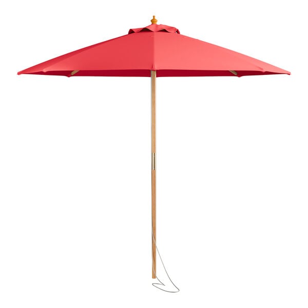 Lancaster Table & Seating 7 1/2' Round Strawberry Pulley Lift Bamboo Umbrella
