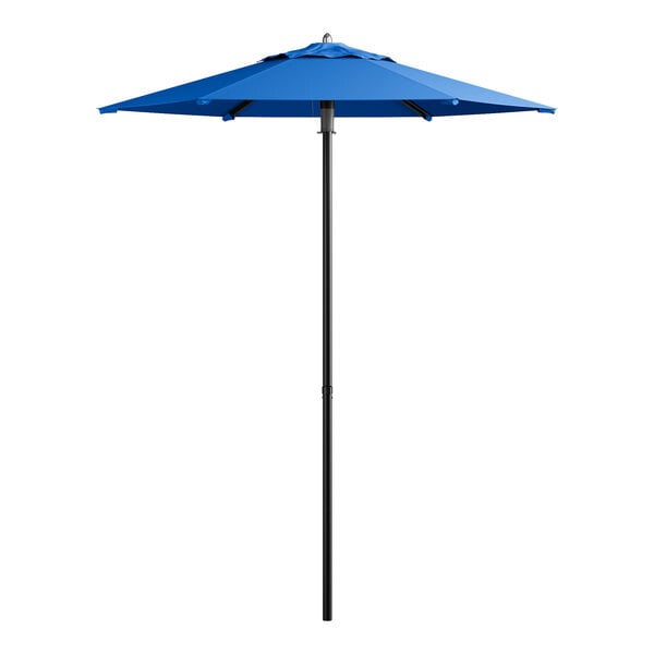 Lancaster Table & Seating 6' Round Cobalt Push Lift Black Aluminum Umbrella