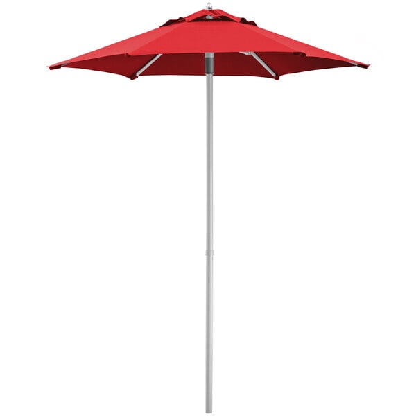Lancaster Table & Seating 6' Round Red Push Lift Black Aluminum Umbrella