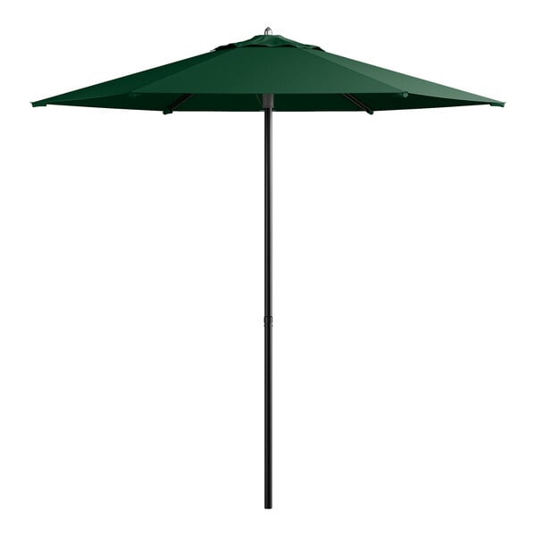 Lancaster Table & Seating 7 1/2' Round Forest Green Push Lift Black Aluminum Umbrella