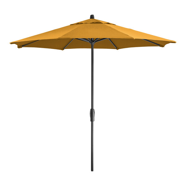 Lancaster Table & Seating 9' Round Yellow Crank Lift Auto Tilt Black Aluminum Umbrella