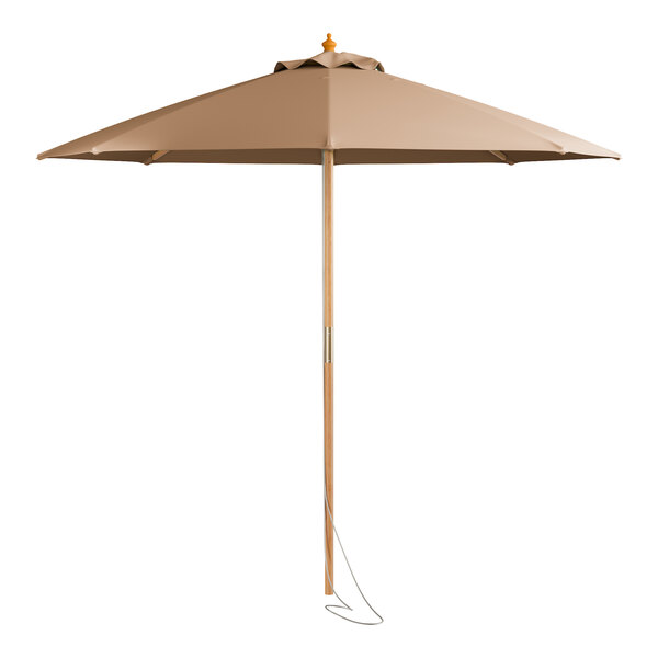 Lancaster Table & Seating 7 1/2' Round Mocha Pulley Lift Bamboo Umbrella