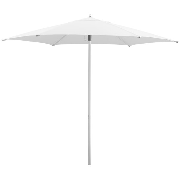 Lancaster Table & Seating 9' Round Ivory Push Lift Woodgrain Aluminum Umbrella