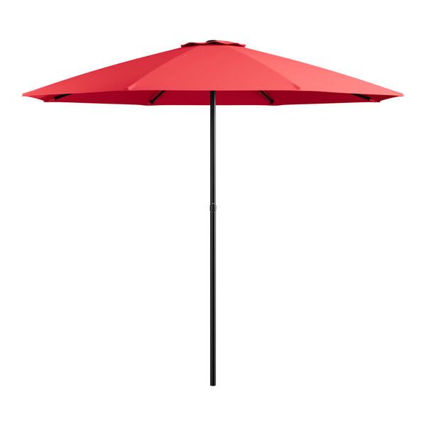 Lancaster Table & Seating 7 1/2' Round Strawberry Push Lift Black Steel Umbrella
