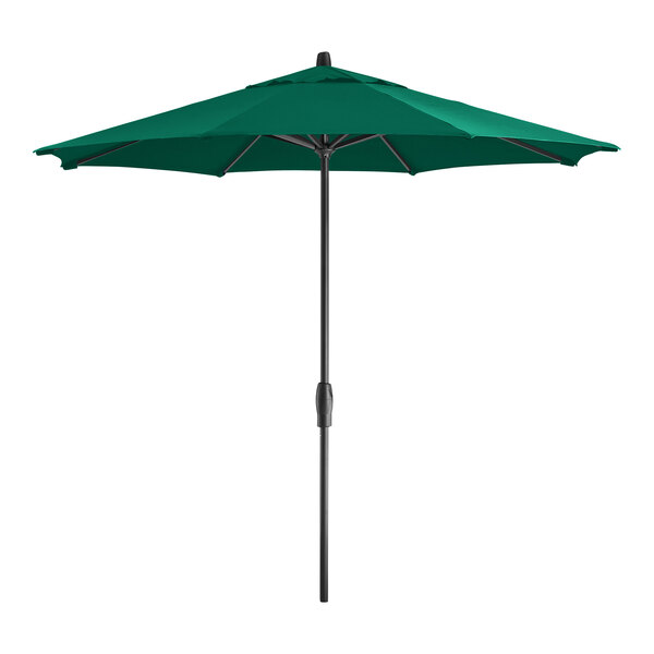 Lancaster Table & Seating 9' Round Forest Green Crank Lift Auto Tilt Black Aluminum Umbrella
