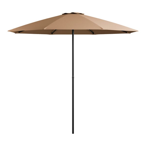 Lancaster Table & Seating 9' Round Mocha Push Lift Black Steel Umbrella