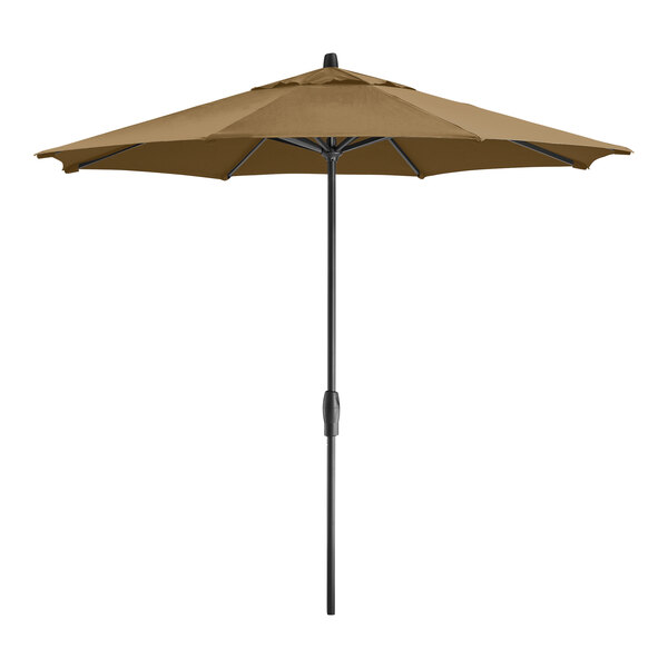 Lancaster Table & Seating 9' Round Sand Crank Lift Auto Tilt Black Aluminum Umbrella