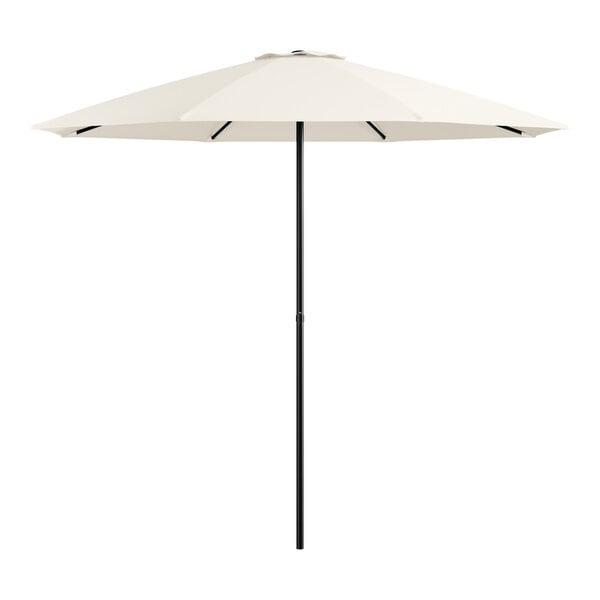 Lancaster Table & Seating 9' Round White Push Lift Black Steel Umbrella