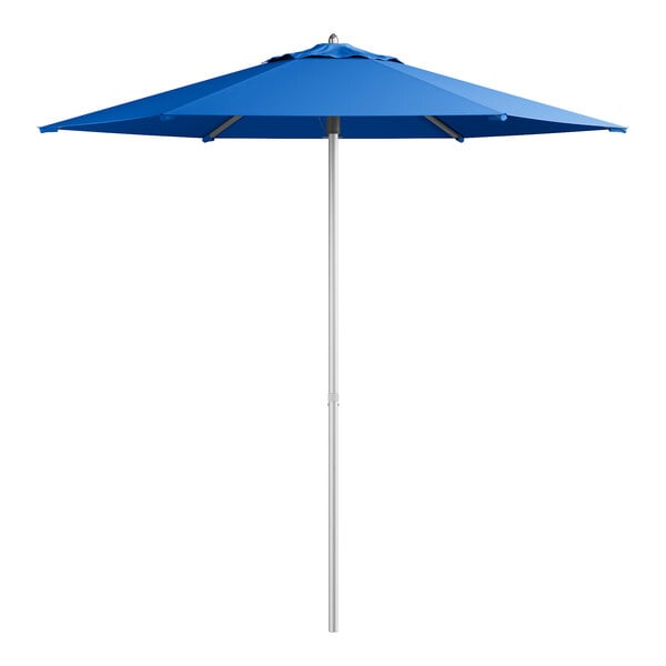 Lancaster Table & Seating 7 1/2' Round Cobalt Push Lift Silver Aluminum Umbrella