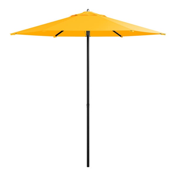 Lancaster Table & Seating 7 1/2' Round Yellow Push Lift Black Aluminum Umbrella