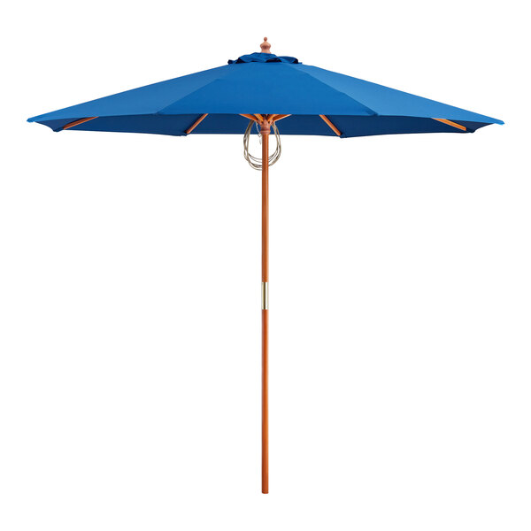 Lancaster Table & Seating 9' Round Blue Pulley Lift Bamboo Umbrella