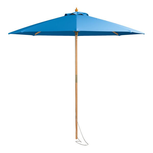 Lancaster Table & Seating 9' Round Blue Pulley Lift Bamboo Umbrella