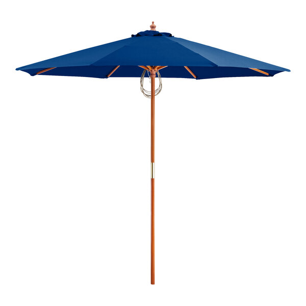 Lancaster Table & Seating 9' Round Indigo Blue Pulley Lift Bamboo Umbrella