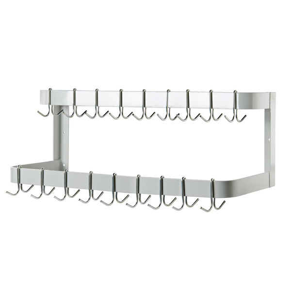 Advance Tabco GW-144 144" Powder Coated Steel Wall Mounted Double Line Pot Rack with 18 Double Prong Hooks