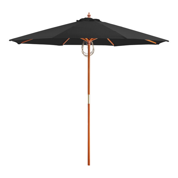 Lancaster Table & Seating 9' Round Black Pulley Lift Bamboo Umbrella