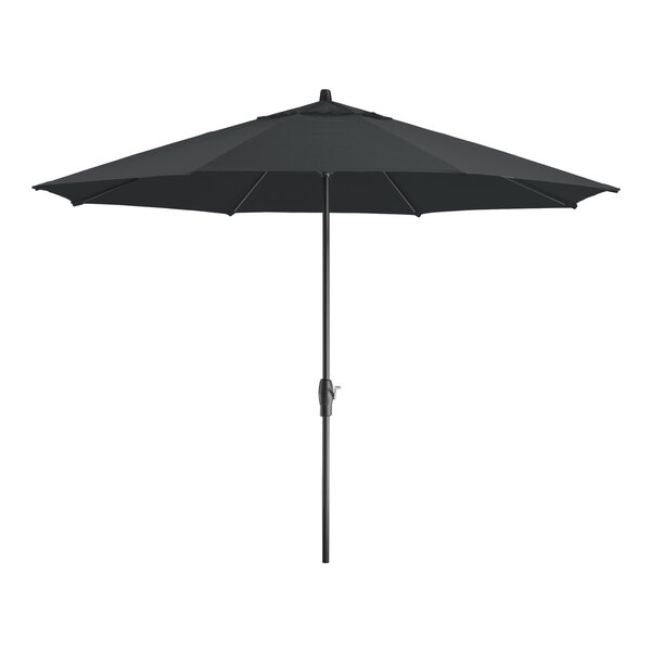 Lancaster Table & Seating 11' Round Black Crank Lift Black Aluminum Umbrella