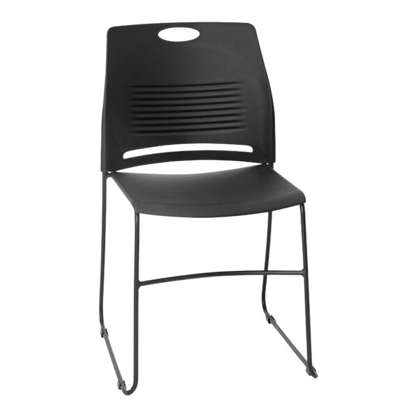 Flash Furniture Hercules Black Mid-Back Stacking Chair with Black Sled Base and Integrated Carrying Handle