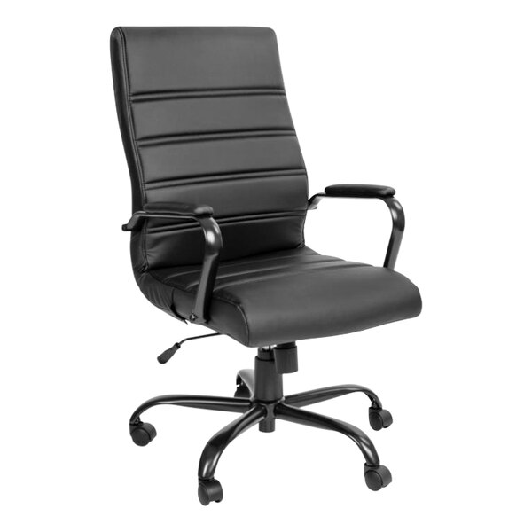 Flash Furniture Whitney Black LeatherSoft High-Back Swivel Office Chair with Black Frame and Arms