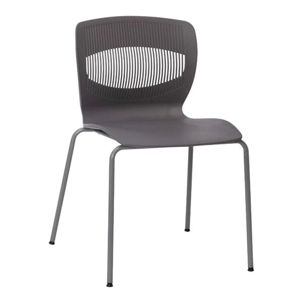 Flash Furniture Hercules Gray Mid-Back Ergonomic Stacking Chair with Silver Steel Frame and Lumbar Support