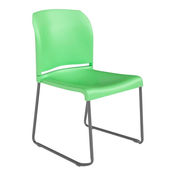 Flash Furniture Hercules Green Full-Back Contoured Stacking Chair with Gray Sled Base