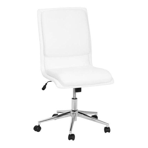 Flash Furniture Madigan White LeatherSoft Mid-Back Swivel Office Chair / Task Chair with Chrome Base