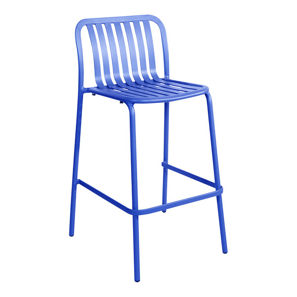 BFM Seating Key West Berry Vertical Slat Powder-Coated Aluminum Stackable Outdoor / Indoor Bar Height Chair
