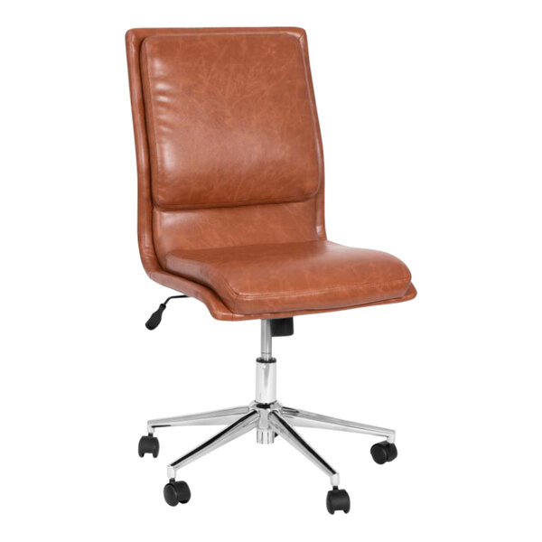Flash Furniture Madigan Cognac LeatherSoft Mid-Back Swivel Office Chair / Task Chair with Chrome Base