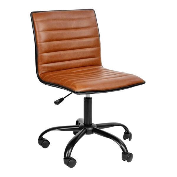 Flash Furniture Alan Brown Ribbed Vinyl Low-Back Designer Swivel Office Chair / Task Chair with Black Base