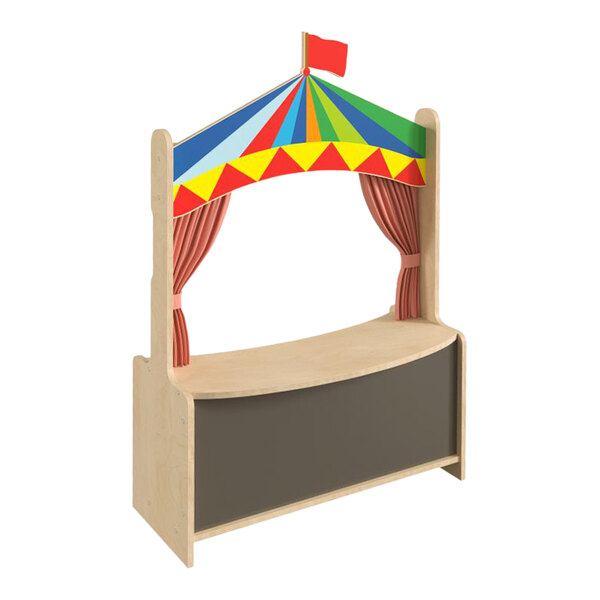 Flash Furniture Bright Beginnings 31" x 48 1/4" Wooden Puppet Theater with Removable Curtains and Bottom Magnetic Chalkboard