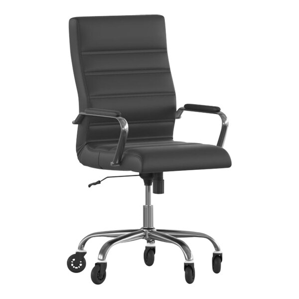 Flash Furniture Whitney Black LeatherSoft High-Back Swivel Office Chair with Chrome Frame, Arms, and Roller Wheels