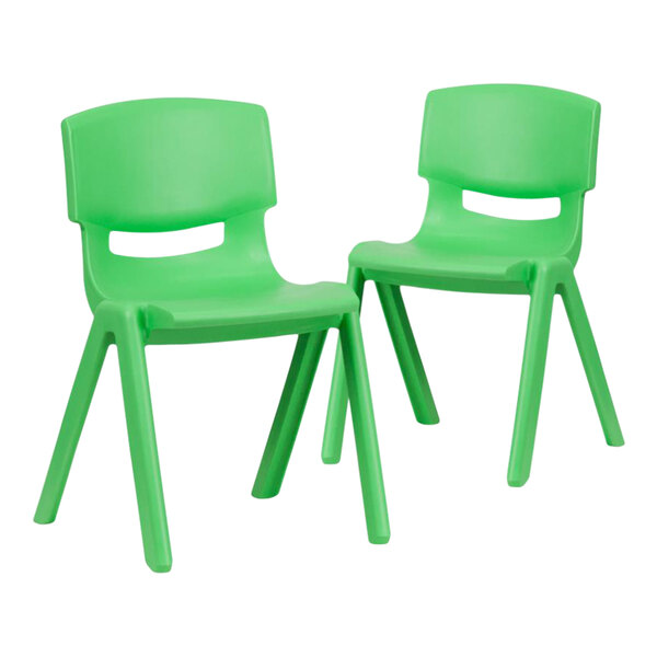 Flash Furniture Whitney 13 1/4" Green Plastic Stackable Chair Set - 2/Set