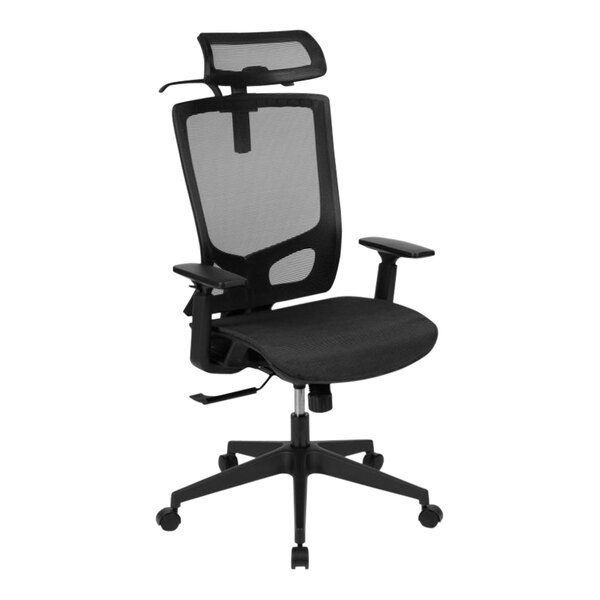Flash Furniture Layla Black Mesh High-Back Swivel Ergonomic Office Chair with Adjustable Headrest and Arms, Synchro-Tilt, and Lumbar Support