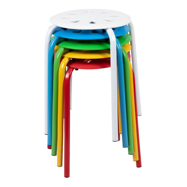 Flash Furniture Bailey 17 1/2" Assorted Colors Plastic Stackable Stool Set - 5/Set