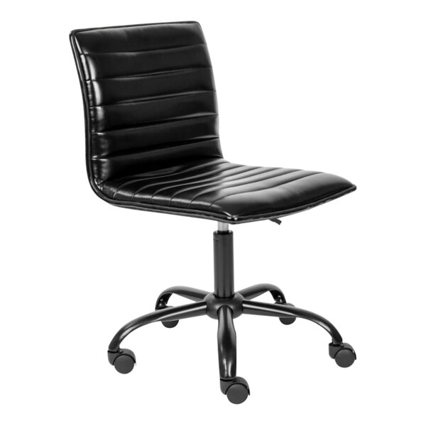 Flash Furniture Alan Black Ribbed Vinyl Low-Back Designer Swivel Office Chair / Task Chair with Black Base