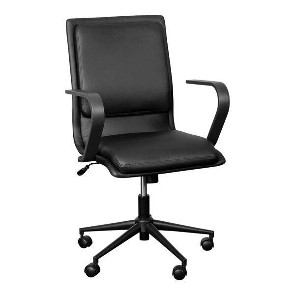 Flash Furniture James Black LeatherSoft Mid-Back Swivel Office Chair with Black Base and Arms