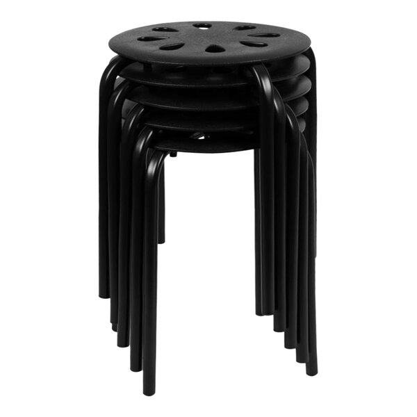 Flash Furniture Bailey 17 1/2" Black Plastic Stackable Stool Set - 5/Set
