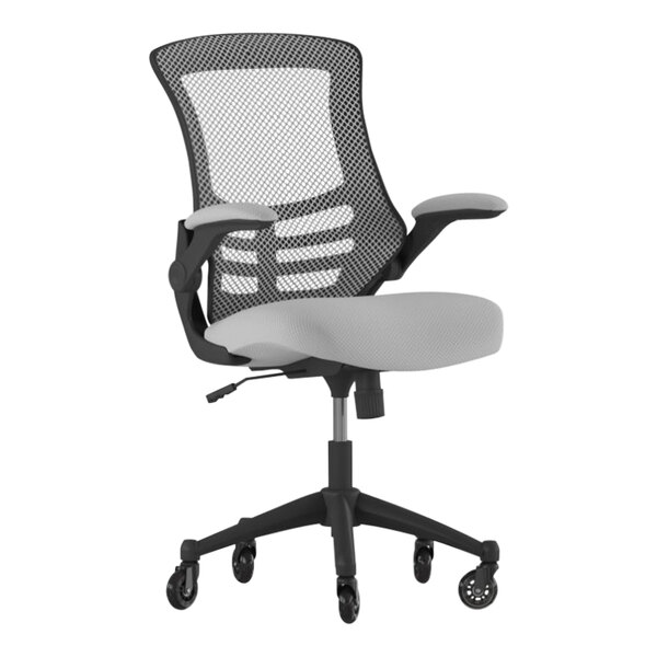 Flash Furniture Kelista Dark Gray Mesh Mid-Back Swivel Ergonomic Office Chair / Task Chair with Black Frame, Flip-Up Arms, and Roller Wheels