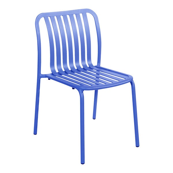 BFM Seating Key West Berry Vertical Slat Powder-Coated Aluminum Stackable Outdoor / Indoor Side Chair