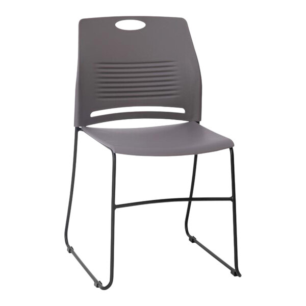 Flash Furniture Hercules Gray Mid-Back Stacking Chair with Black Sled Base and Integrated Carrying Handle