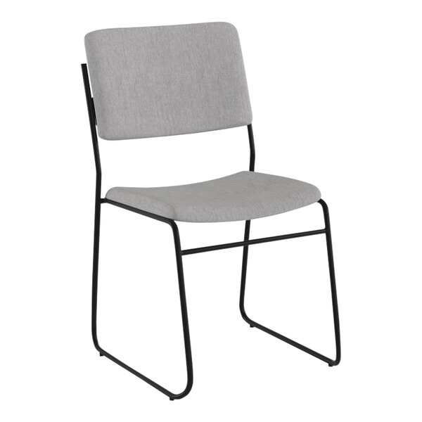Flash Furniture Hercules High-Density Gray Fabric Mid-Back Stacking Chair with Black Sled Base