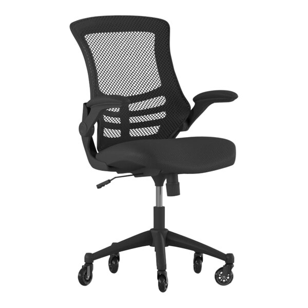 Flash Furniture Kelista Black Mesh Mid-Back Swivel Ergonomic Office Chair / Task Chair with Black Frame, Flip-Up Arms, and Roller Wheels